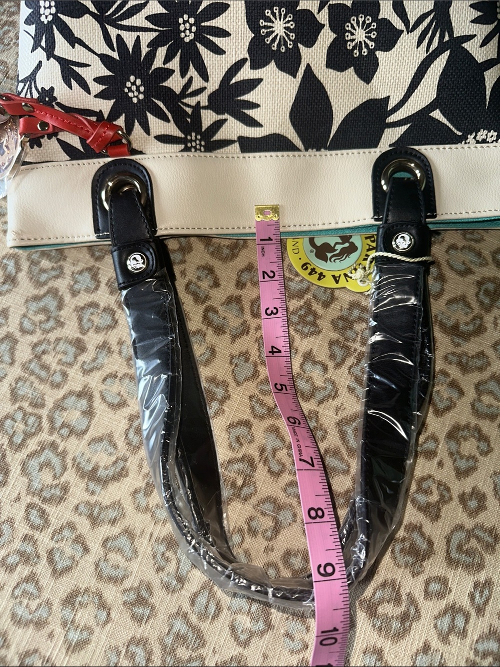 NWT Spartina 449 Black & Cream Floral Tote with Teal Interior Trim - Picture 11 of 11